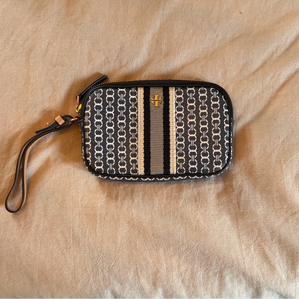 Tory Burch Black and Gold Zip Pouch